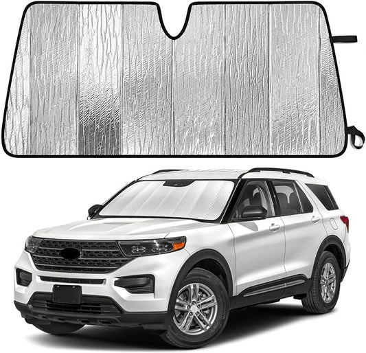 EcoNour Accordion Foldable Windshield Sun Shade Fit for Ford Explorer 2020-2024 2025 2026 Sunshade, Front Car Window Shades Sun Visor, Blocks UV Rays & Heat, Car Accessories