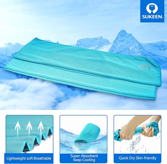 Sukeen Cooling Towels for Neck and Face, 4 Pack Cooling Towels for hot Weather (40"x12"), Cooling Rags for Yoga, Sport, Running, Workout,Gym, Camping, Fitness, Workout & More Activities
