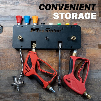 Maxshine Universal Foam Cannon Holder - Wall-Mounted Organizer for Garage & Mobile Detailing, Holds Foam Cannons, Compatible with 1/4” Quick Connect (2 Cannons (Logo))
