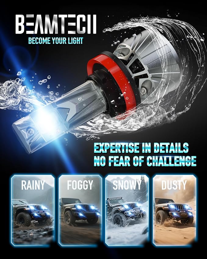 BEAMTECH H11/H8/H9 Bulb, 800% Brighter High Speed Fan 6500K Xenon White Light Bulbs or Fog Lights Pack of 2