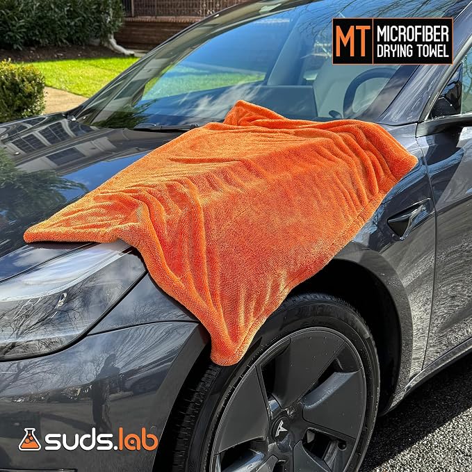 Suds Lab Large Microfiber Drying Towel (24 in x 35 in) Car Exterior Cleaning and Detailing Cloth, Safe On Plastic Trim, Glass, Carbon Fiber, Paint