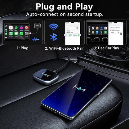 Wireless Auto Adapter, Wireless Carplay Adapter, Latest NFC Touchscreen Connectivity, Plug-and-Play for Android Devices (Android 11 and Above)