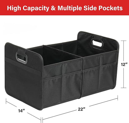 Simple Deluxe Car Trunk Organizer, 2 Compartments Collapsible Trunk Storage, Anti-slip Design, Made of Waterproof 600D Oxford Polyester, Suitable for SUV, Minivan, Truck, Standard Size, Black New