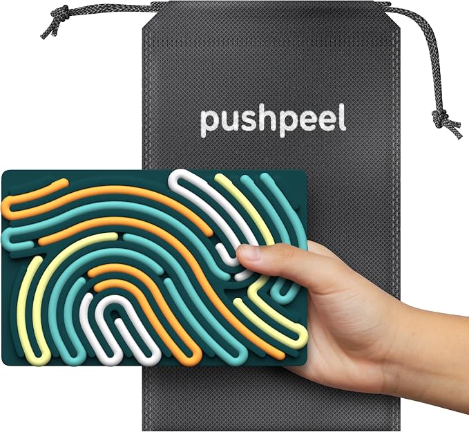 Pushpeel Sensory Activity Board: Silicone Fidget Toy for Calming, Stress, Anxiety, ADHD & Autism | Silent, No Mess | Kids 3+ & Adults | Includes Portable Travel Bag & 11 Strings