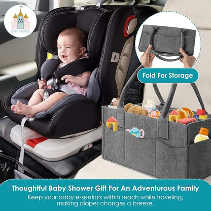 Cute Castle 2 Pack Diaper Caddy Organizer - Portable Baby Caddy Organizer with Handle, Nursery Storage Bin and Car Organizer for Girls, Boys - Baby Gift Basket - Dark Grey, Large