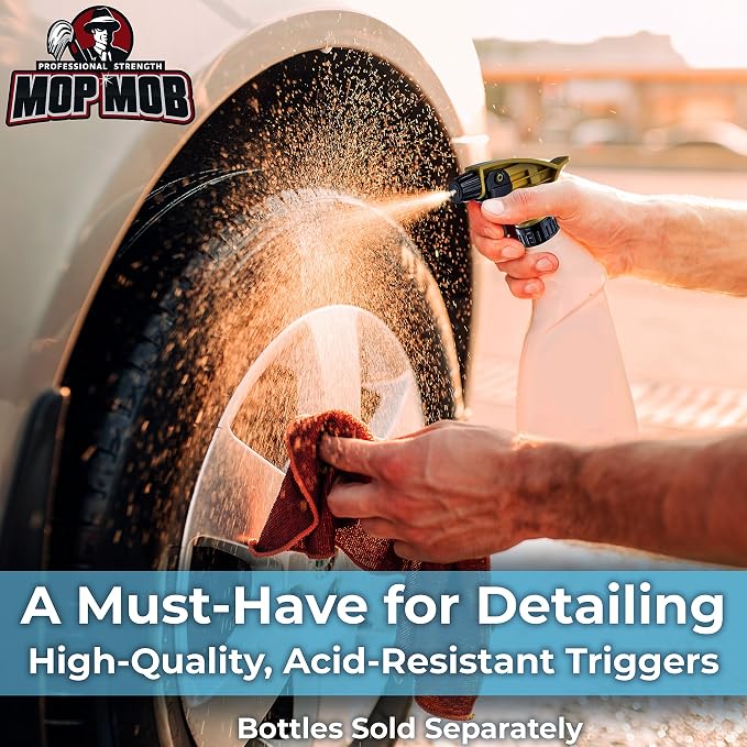 Leak-Free Acid Resistant Spray Head 4 Pack by Durable Industrial Sprayer for Acid-Based Wheel Cleaner Used in Auto/Car Detailing. Heavy Duty Low-Fatigue Trigger and Nozzle with 9 1/4 Dip Tube