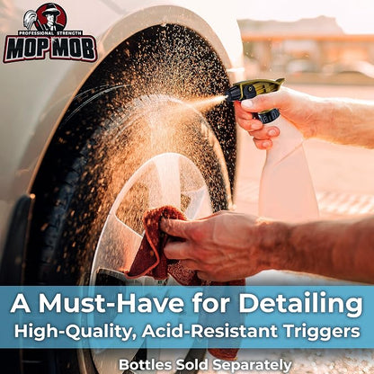 Leak-Free Acid Resistant Spray Head 4 Pack by Durable Industrial Sprayer for Acid-Based Wheel Cleaner Used in Auto/Car Detailing. Heavy Duty Low-Fatigue Trigger and Nozzle with 9 1/4 Dip Tube