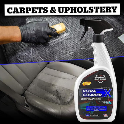 Ultra Cleaner X Multi-Surface Automotive Spray 32oz | Professional-Grade Formula, 2 Microfiber Towels Included, Vehicle Restoration & Protection, Washing & Detailing
