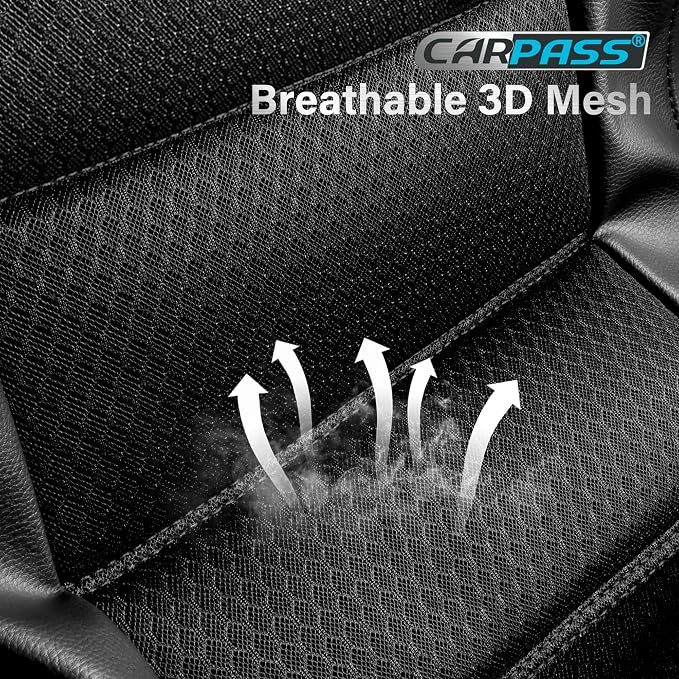 CAR PASS Memory Foam Back Car Seat Covers,Thick 3D Foam Mesh Bench Seat Covers Leather Metallic, Air Cool Rear Seat Cover Black Aluminum Film, Comfort for Cars, Trucks, SUVs Automotive,All Black