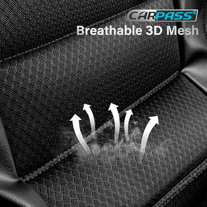 CAR PASS Memory Foam Back Car Seat Covers,Thick 3D Foam Mesh Bench Seat Covers Leather Metallic, Air Cool Rear Seat Cover Black Aluminum Film, Comfort for Cars, Trucks, SUVs Automotive,All Black
