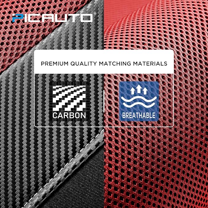 PIC AUTO Car Seat Covers - High Back Front Seat Covers, Sports Carbon Fiber Mesh Design, Universal Fit, Airbag Compatible (Red)