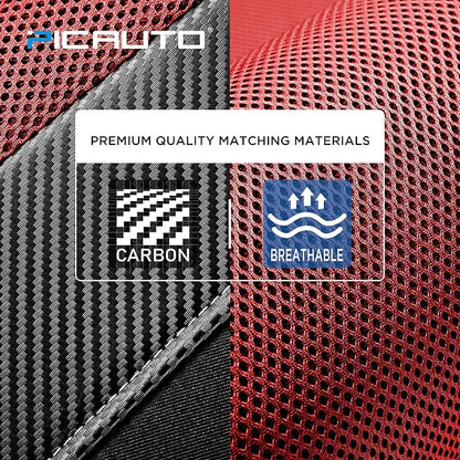 PIC AUTO Car Seat Covers - High Back Front Seat Covers, Sports Carbon Fiber Mesh Design, Universal Fit, Airbag Compatible (Red)