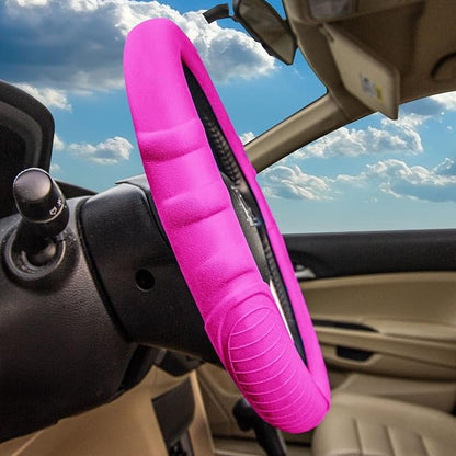 FH Group Universal Fit Silicone with Grip and Pattern Massaging Grip Steering Wheel Cover Fits Most Cars, SUVs, Trucks, and Vans Hot Pink