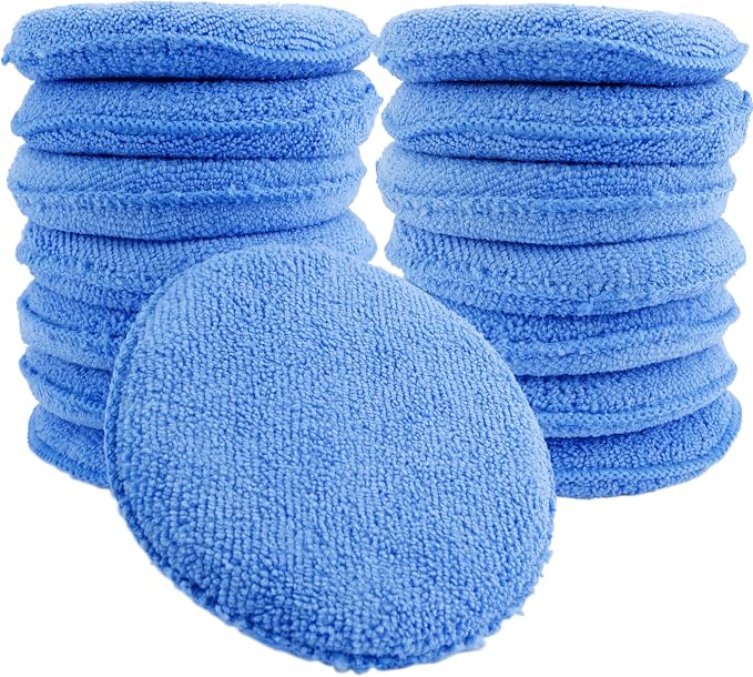 Wax Applicator Pads,Augshy 15 Pcs 4.72" Microfiber Applicator Pads Polishing Pad Buffing Pads (Blue)