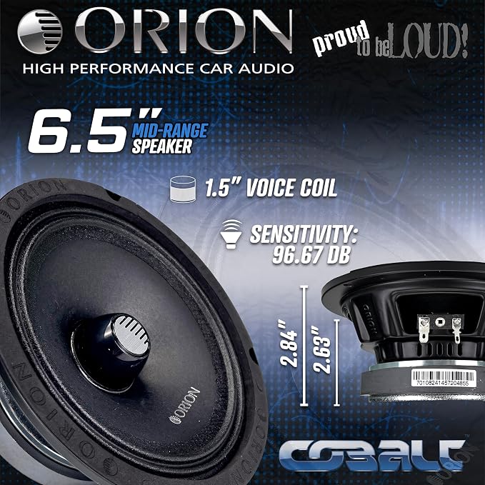 ORION Cobalt CM654 High Efficiency 6.5" Mid-Range Bullet Loudspeakers, 1000W Max Power, 250W RMS, 4 Ohm, 1.5" Voice Coil - Pro Car Audio Stereo, Midrange Speakers (Pair)