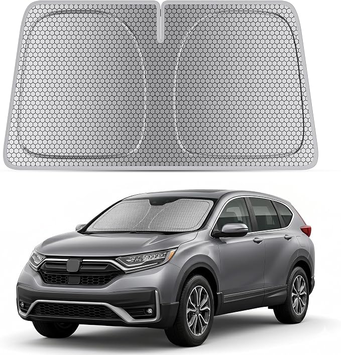 helloleiboo Windshield Sun Shade for Honda CR-V 2023-2026 Graphene Honeycomb Heat Shield with UV Protection Foldable Custom Fit Front Window Sunshade Silver 57" x 30"