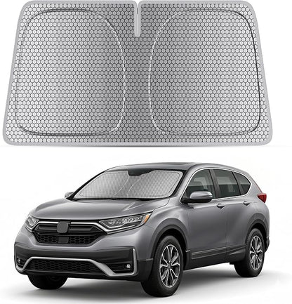 helloleiboo Windshield Sun Shade for Honda CR-V 2023-2026 Graphene Honeycomb Heat Shield with UV Protection Foldable Custom Fit Front Window Sunshade Silver 57" x 30"