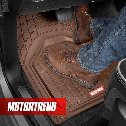 Motor Trend 943-BW FlexTough Defender Car Floor Mats -Next Generation Deep Dish Heavy Duty Contour Liners for Car SUV Truck & Van-All Weather Protection, Trim to Fit Most Vehicles (Brown)