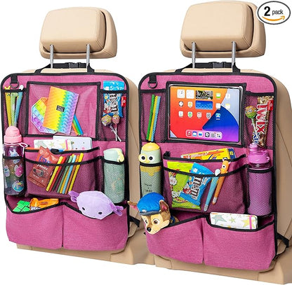 Helteko Backseat Car Organizer, Kick Mats Back Seat Protector with Touch Screen Tablet Holder, Back Seat Organizer for Kids with 9 Storage Pockets, Travel Accessories (2 Pack, Deep Pink)