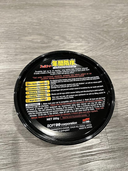 SOFT99 Fusso Coat 12 Months Wax Dark (Japanese Version) – Synthetic Car Wax for Black, Red, Blue & Dark Color Vehicles – Long-Lasting Hydrophobic Protection