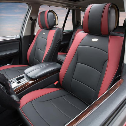 FH GROUP Front Set Faux Leather Car Seat Cover Cushions for Low Back Seat, Universal Fit, Airbag Compatible Seat Cover for SUV, Sedan, Van, Burgundy