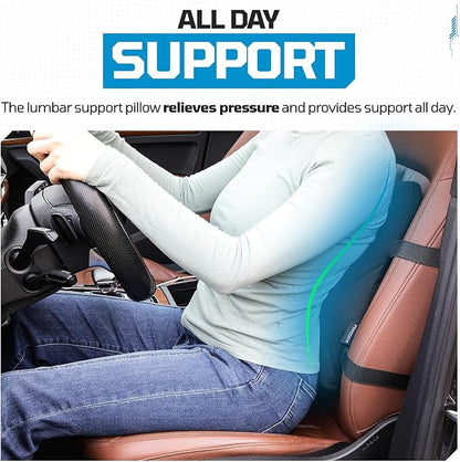 FORTEM Lumbar Support Car Cushion, Memory Foam Back Pillow, Back Rest for Comfort Driving, Adjustable Straps, Washable Cover