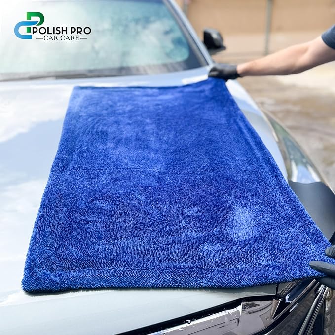 Polish Pro Microfiber Car Drying Towel, Set of 3pcs: X-Large 35"x 24" + Small 16"x16" + Free Wash Mitt, Ultra Absorbent, Microfiber Drying Towel for Cars. 1400GSM.