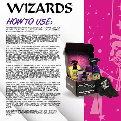 Wizards Ceramic Coat for Paint Kit - 9 Piece Ceramic Coating for Detailing Supplies - Provides High Gloss, Luster, Shine and Protection for Vehicles - Versatile Car Scratch Remover for Auto Detailing