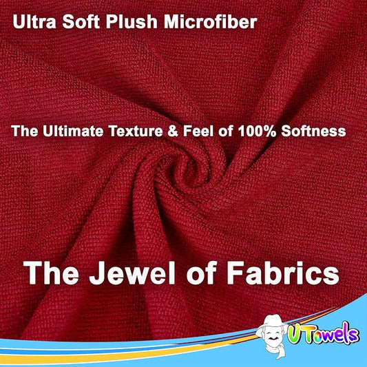 Cleaning Cloth Towels - Large 27" x 16" Microfiber Rags - Highly Absorbent, Lint Free Streak Free for House, Kitchen, Car, Window Detailing Reusable Shop Towels (6-Pack, Burgundy)