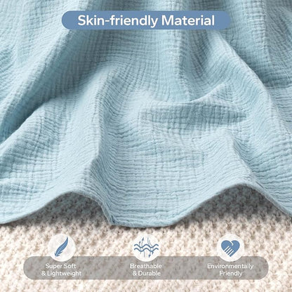 SERAPHY 100% Muslin Cotton Car Seat Cover Baby, Universal Carseat Covers, Breathable Baby Car Seat Canopy for Boys Girls, Soft Infant Car Seat Cover for Summer —Blue