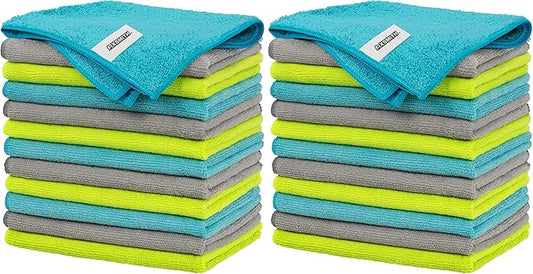FIXSMITH Microfiber Cleaning Cloth - Pack of 24, Multi-Functional Towels, Size: 12 x 16 in, Highly Absorbent Rags, Lint-Free, Streak-Free for Car, Kitchen, Home, Office