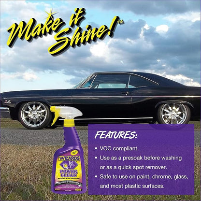 Wizards Car Detailing Kit - Premium and Comprehensive Car Cleaning Kit - 7 Piece Car Detail Kit with Mist n Shine, Tire and Vinyl Shine, Wash, Shine Master - Great Car Cleaning Gift Set