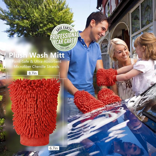 Car Wash Mitt,Detailing Ultra-Soft Chenille Microfiber Auto Gloves,Scratch-Free&Lint-Free,Safe for Trucks,SUVs, RVs&More
