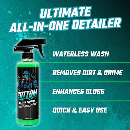 Gottom Detail Spray - Quick & Easy Waterless Detailer - 128 oz - Streak-Free Shine, Removes Prints & Smudges, Clay Bar Lubricant, Wax Support, Safe for Paint, Glass, Trim - Scented with Turbo Tiki