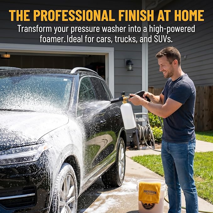 Fasmov Foam Cannon, Car Wash Pressure Washer Jet Wash 1/4" Quick Connector Adjustable Snow Foam Lance Foam Blaster, 1 Liter