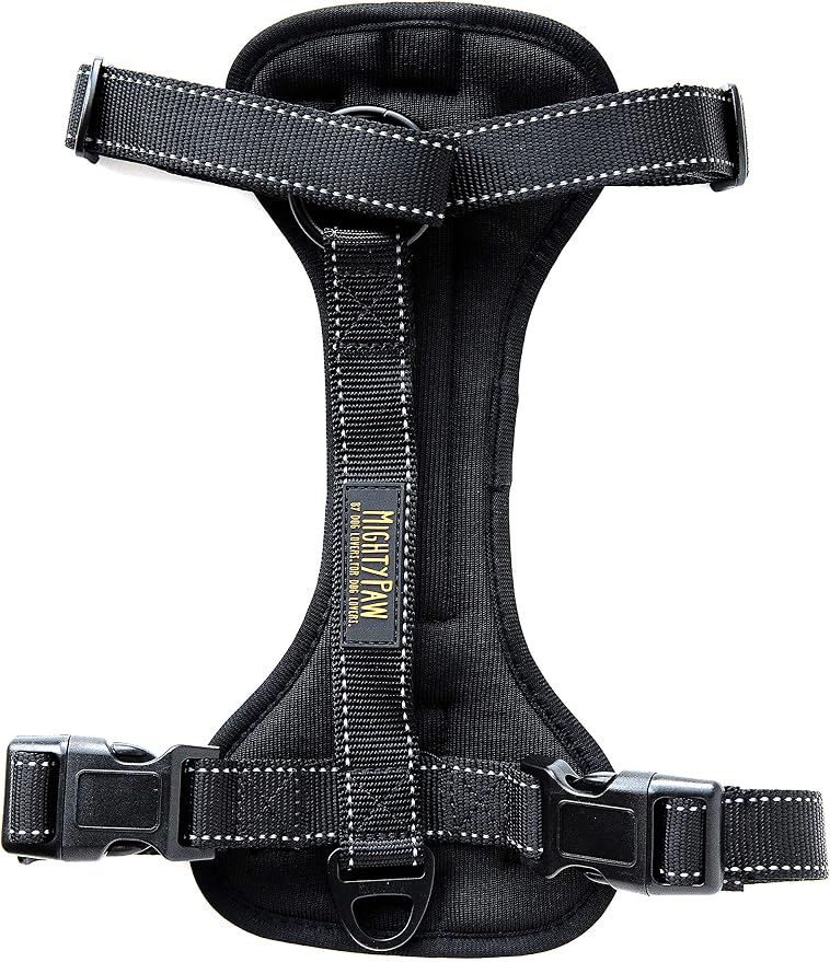Mighty Paw Dog Car Harness - Vehicle Safety Gear - 2 Leash Attachment - Adjustable Straps - Reflective Stitching - Soft Padding - Standard Harness Functionality - No Pull Front Leash Attachment - L