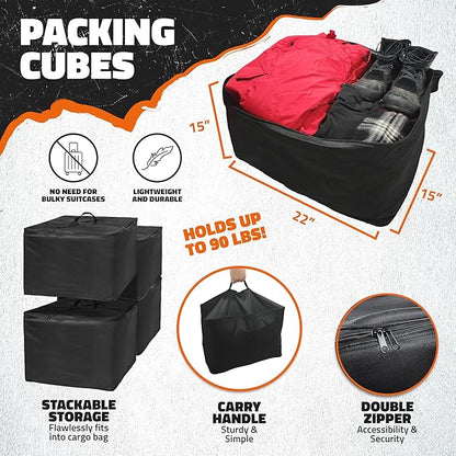 Mockins 15 Cu Ft Trailer Hitch Cargo Carrier Bag with 4 Packing Cubes | 48"x18"x31" Waterproof Cargo Bag for Hitch Carrier & Truck Bed Storage | Vehicle Soft-Shell Carriers w/ Cubes, Straps & Lock