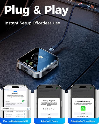 Magic AI Box Wireless CarPlay Adapter, Fast Car Video Box Plug & Play, Easy Setup, Supports Netflix/YouTube/TF Card Streaming Equalizers and More for OEM Wired CarPlay/Android Auto Cars (Glossy Black)