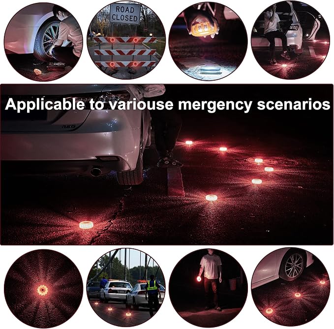 LED Road Flares 6Pack Roadside Emergency car kit Emergency Road Flares Kit with Magnetic Base for Vehicles & Boat | 9 Flash Modes(with Batteries) (12pack rechargeable)