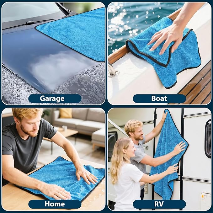 Aidoclip 4PCS Car Drying Towel Microfiber Detailing Kit - 36x24 in Car Towels Cleaning Supplies, Reusable Shammy Quick Dry Cloth for Carwash, for Auto, Boat, RV, Garage & Home (Blue)