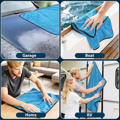 Aidoclip 4PCS Car Drying Towel Microfiber Detailing Kit - 36x24 in Car Towels Cleaning Supplies, Reusable Shammy Quick Dry Cloth for Carwash, for Auto, Boat, RV, Garage & Home (Blue)
