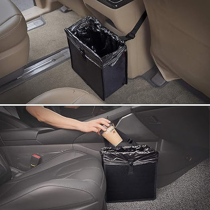 KMMOTORS Jopps Premium Car Trash Can – Foldable Bin with Strap, PU Leather & Oxford, Waterproof, Space-Saving, Simple Modern Design, Mounts on Headrest, Console, Gear Shift (Large, Beige)