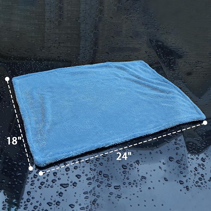 LIVOS 1000GSM Car Drying Towel, 18" x 24" Dual Sided Microfiber Towels for Cars, Ultra Absorbent Lint & Scratch-Free, Edgeless Twisted-Loop, Premium Wash Towel, Blue&Grey