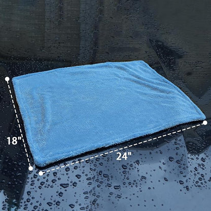 LIVOS 1000GSM Car Drying Towel, 18" x 24" Dual Sided Microfiber Towels for Cars, Ultra Absorbent Lint & Scratch-Free, Edgeless Twisted-Loop, Premium Wash Towel, Blue&Grey