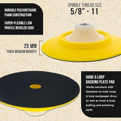 Dura-Gold Pro Series 6" Super Flex Flexible Edge Polishing Buffing Hook and Loop Backing Pad, 5/8" - 11 Threads - Rotary Polisher Buffer Backup Pad, Attach Foam Wool Buff Pads Automotive Car Detailing