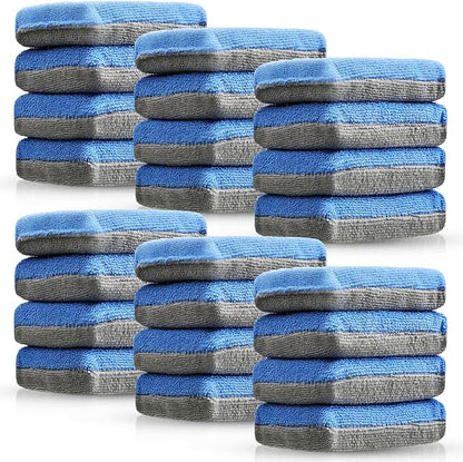 Tallew 24 Pieces Blue and Gray Thin Microfiber Ceramic Coating Applicator Sponge Car Wash Pads Cleaning Pads for Applying Wax