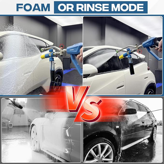 FIXFANS Pressure Washer Gun with Mini Foam Cannon, Dual Connector Accessory, Car Wash Foam Gun Kit - No-Dilution Foam Cannon Pro 100ML, 5 Power Washer Nozzle Tips & M22 Adapter, 1/4" Quick Connect