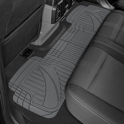 Motor Trend FlexTough™ Advanced Gray Rubber Car Floor Mats – Heavy Duty Trim to Fit All Weather Floor Mats for Cars Truck SUV - Automotive Car Interior Floor Liner Protection - Universal Fit