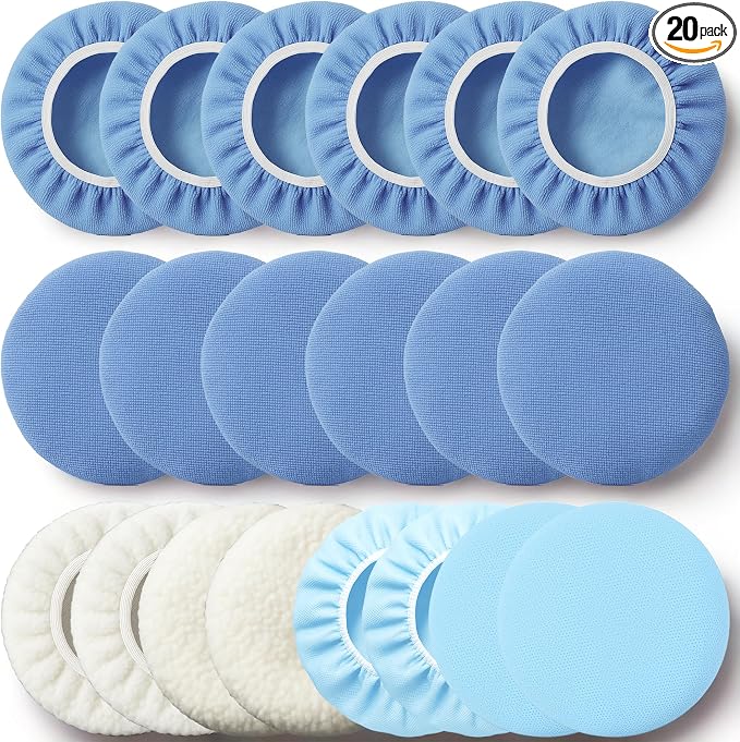 20 Pack Buffing Pads, Polishing Pad Covers, Microfiber & Wool for 5-6 Inch Buffer Polisher; Car Buffer Accessories for Car Detailing Kit; Wax, Polishing Compound & Polish Finishing, Durable Set
