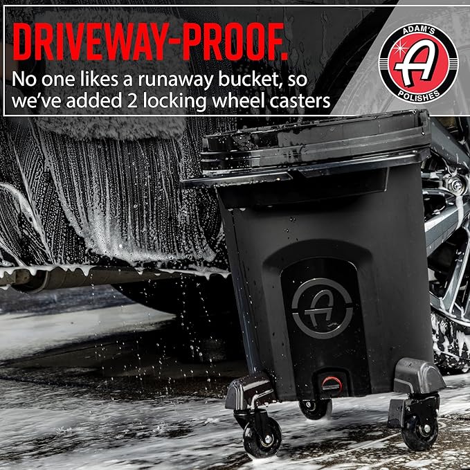 Adam's Double Complete Premium Detailing Bucket - Car Wash Bucket with Grit Guard, Seat Pad, Organization Rack, Drain Plug, 2 Locking Wheels | Innovative Detail 5 Gallon Bucket Kit System